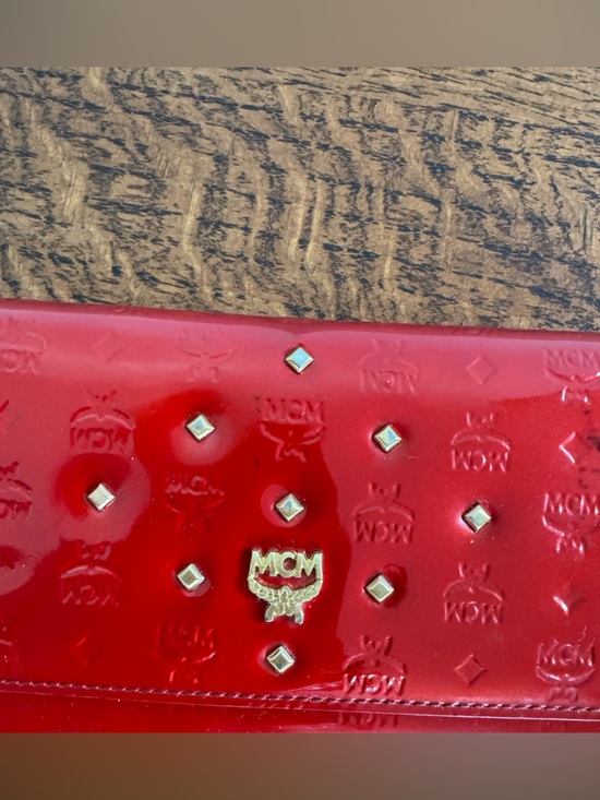 MCM Red Patent Leather Studded Wallet - Picture 4 of 10